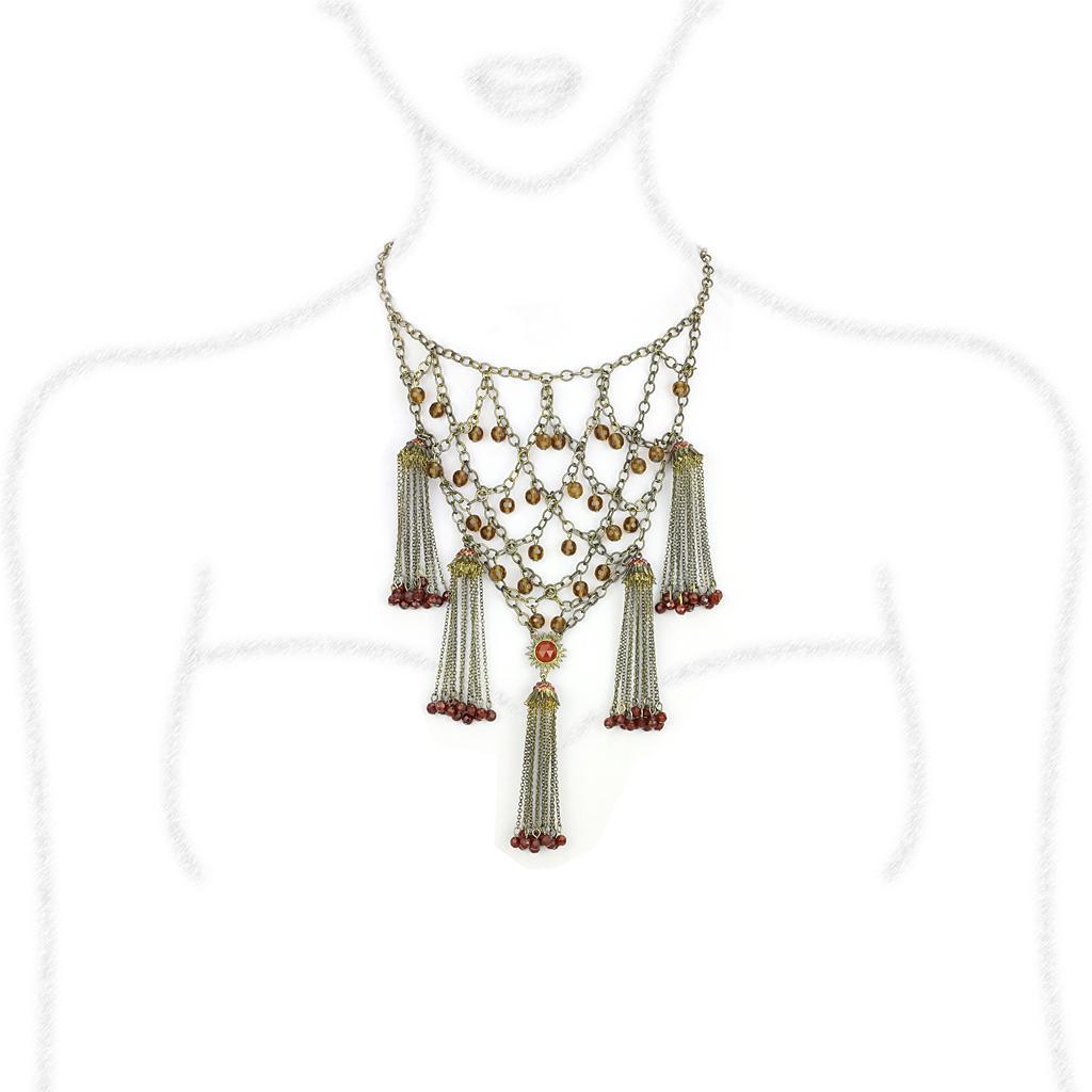 LO4213 - Antique Copper Brass Necklace with Synthetic Onyx in Red Series Elsy Style Necklace