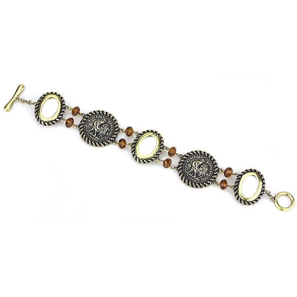 LO4221 - Antique Copper Brass Bracelet with Synthetic Synthetic Stone in Smoked Quartz Elsy Style Bracelet