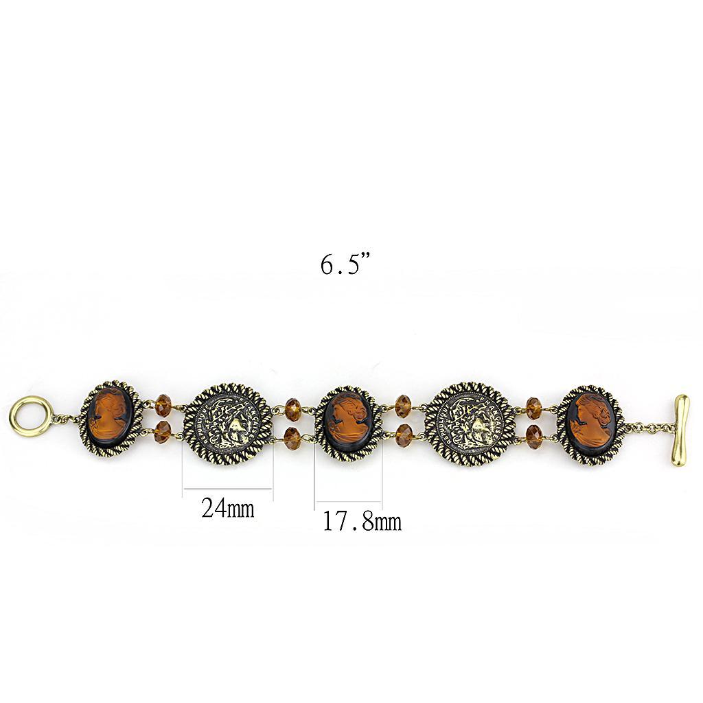 LO4221 - Antique Copper Brass Bracelet with Synthetic Synthetic Stone in Smoked Quartz Elsy Style Bracelet