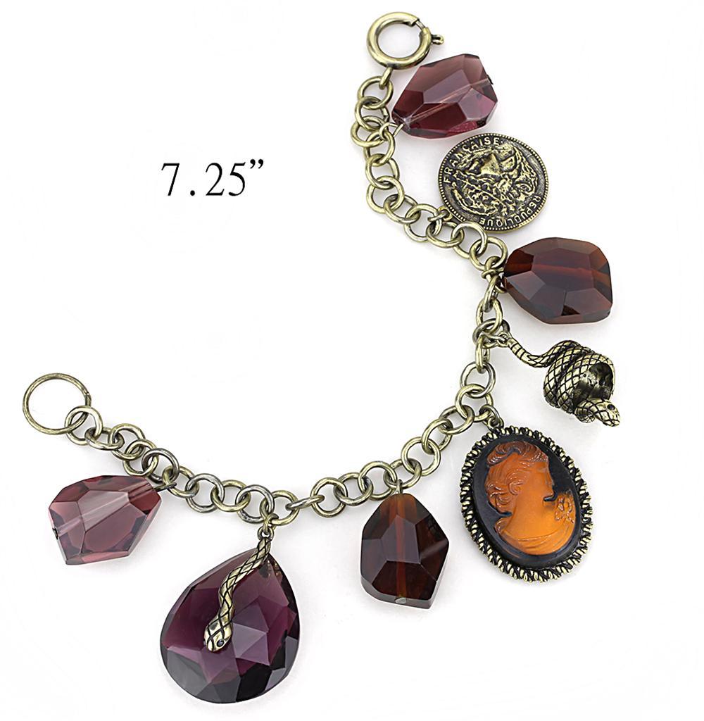 LO4223 - Antique Copper Brass Bracelet with Synthetic Synthetic Glass in Amethyst Elsy Style Bracelet