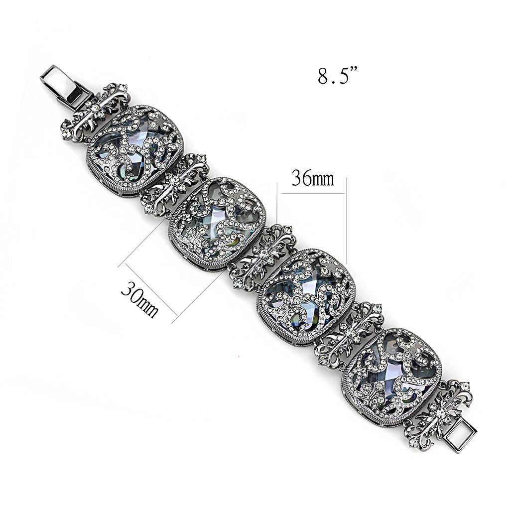 LO4225 - TIN Cobalt Black Brass Bracelet with AAA Grade CZ  in Clear Elsy Style Bracelet