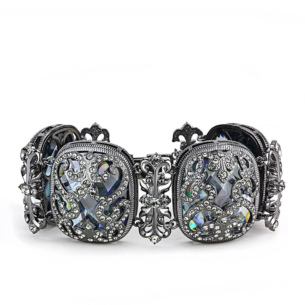 LO4225 - TIN Cobalt Black Brass Bracelet with AAA Grade CZ  in Clear Elsy Style Bracelet