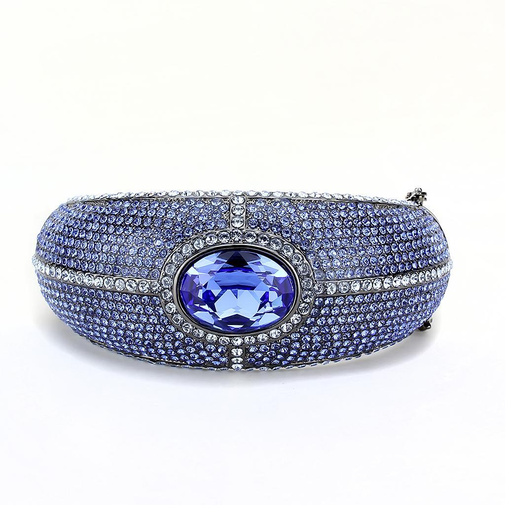 LO4283 - TIN Cobalt Black Brass Bangle with Top Grade Crystal  in Sapphire Elsy Style Bangle