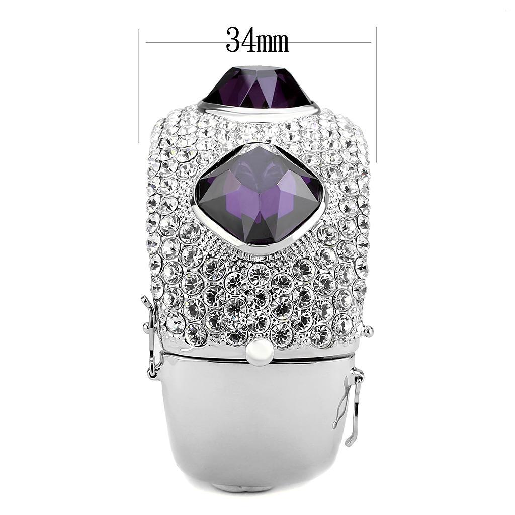 LO4330 - Rhodium Brass Bangle with AAA Grade CZ  in Amethyst Elsy Style Bangle