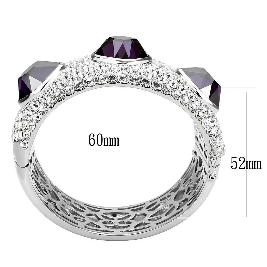 LO4330 - Rhodium Brass Bangle with AAA Grade CZ  in Amethyst Elsy Style Bangle