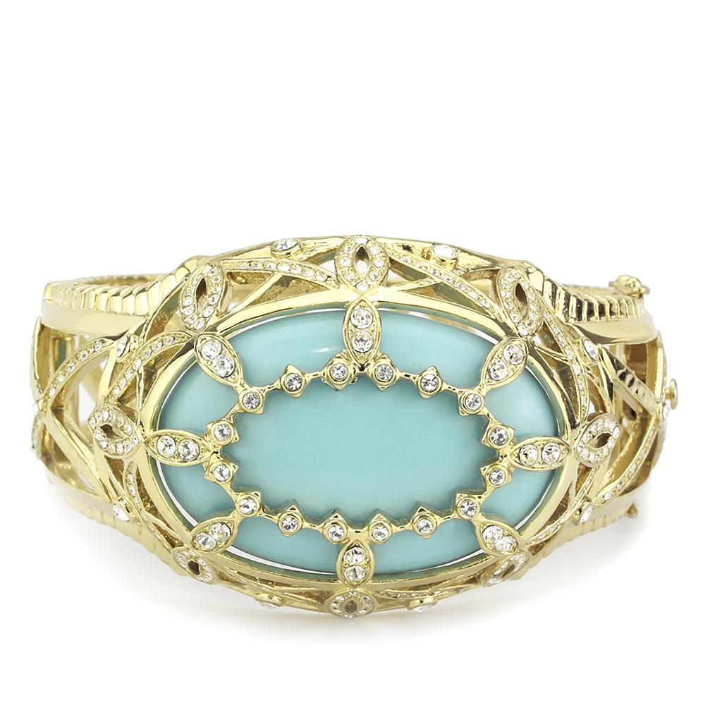 LO4348 - Gold Brass Bangle with Synthetic  in Sea Blue Elsy Style Bangle