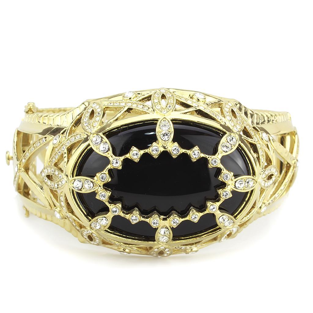 LO4349 - Gold Brass Bangle with Synthetic  in Jet Elsy Style Bangle