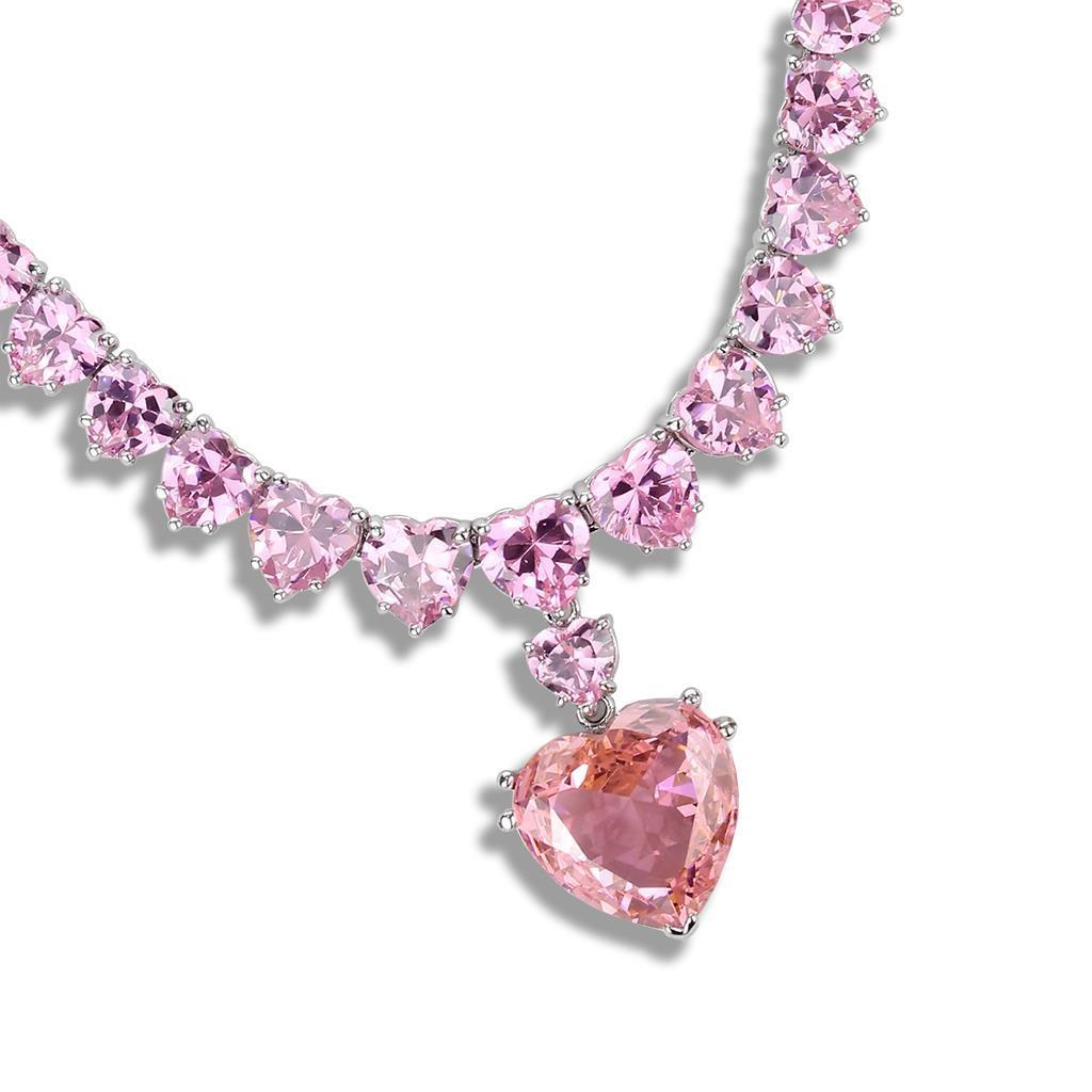 LO4705 - Rhodium Brass Necklace with AAA Grade CZ  in Rose Elsy Style Necklace