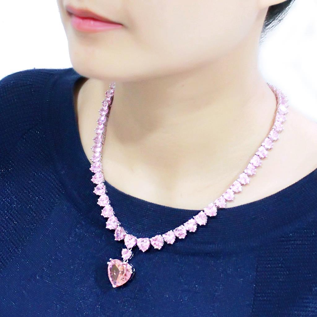 LO4705 - Rhodium Brass Necklace with AAA Grade CZ  in Rose Elsy Style Necklace