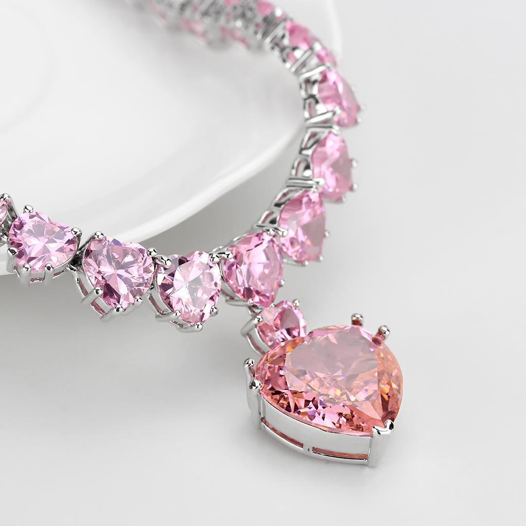 LO4705 - Rhodium Brass Necklace with AAA Grade CZ  in Rose Elsy Style Necklace