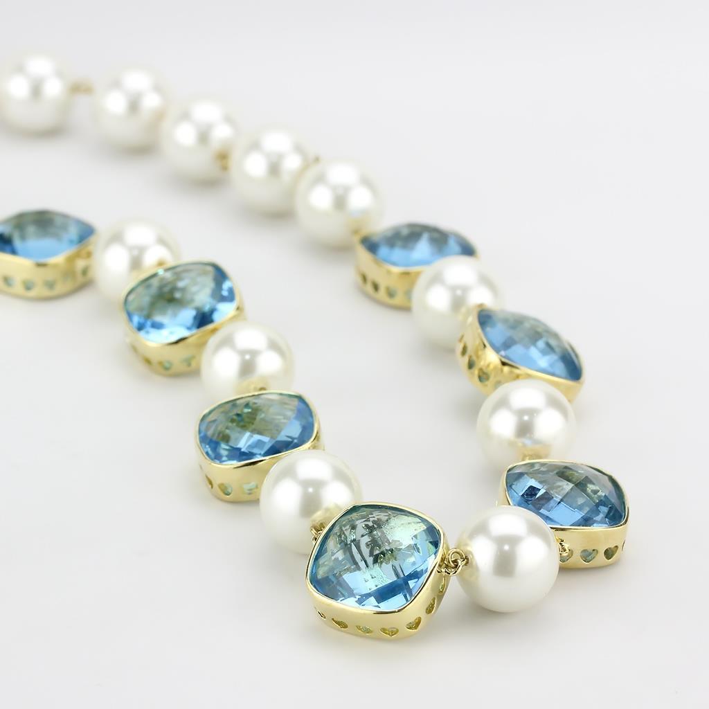 LO4706 - Gold Brass Necklace with Synthetic Synthetic Glass in Sea Blue Elsy Style Necklace