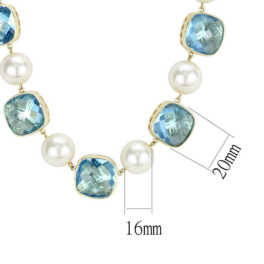 LO4706 - Gold Brass Necklace with Synthetic Synthetic Glass in Sea Blue Elsy Style Necklace