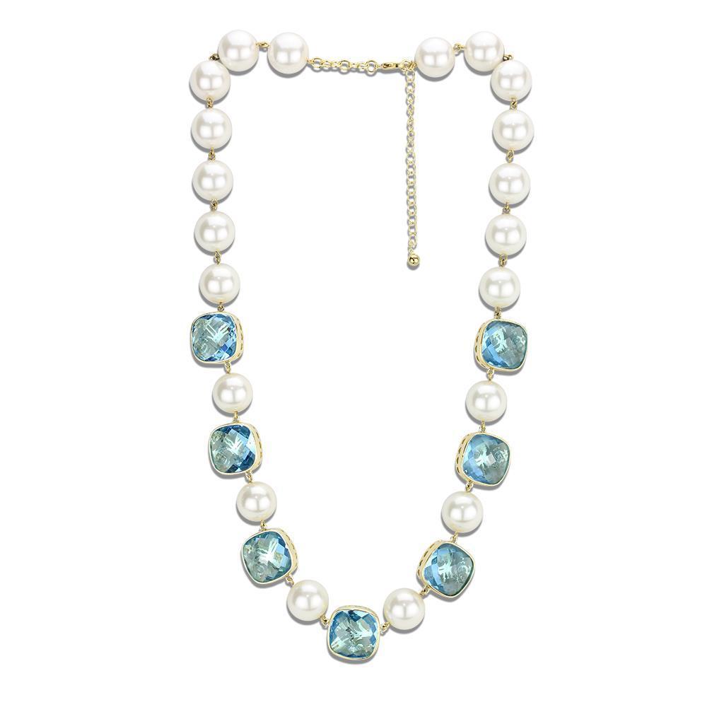 LO4706 - Gold Brass Necklace with Synthetic Synthetic Glass in Sea Blue Elsy Style Necklace