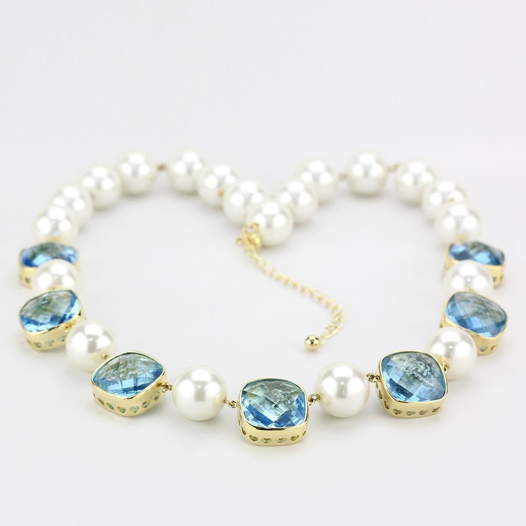 LO4706 - Gold Brass Necklace with Synthetic Synthetic Glass in Sea Blue Elsy Style Necklace