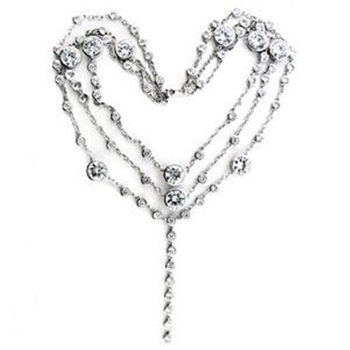 LOA554 - Rhodium 925 Sterling Silver Necklace with AAA Grade CZ  in Clear Elsy Style Necklace