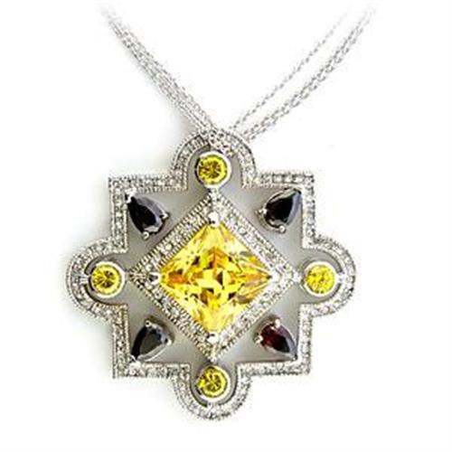 LOA557 - Rhodium 925 Sterling Silver Necklace with AAA Grade CZ  in Multi Color Elsy Style Necklace