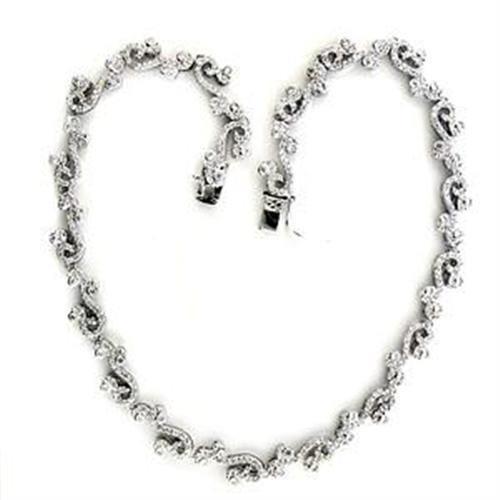 LOA558 - Rhodium 925 Sterling Silver Necklace with AAA Grade CZ  in Clear Elsy Style Necklace