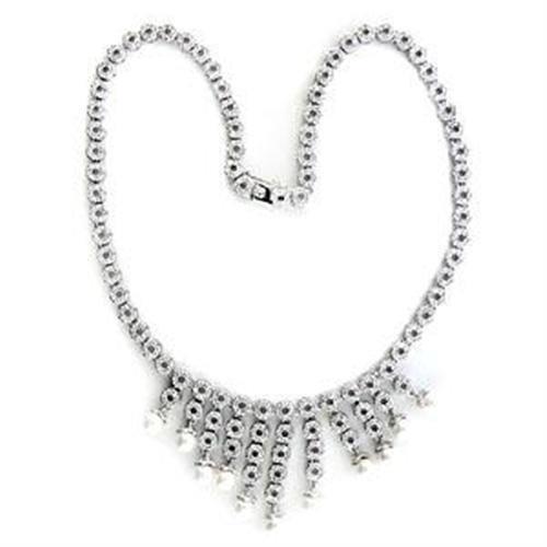 LOA559 - Rhodium 925 Sterling Silver Necklace with Synthetic Pearl in White Elsy Style Necklace