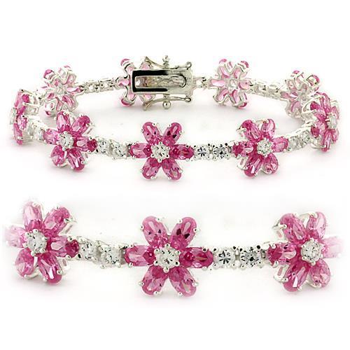 LOAS956 - High-Polished 925 Sterling Silver Bracelet with AAA Grade CZ  in Rose Elsy Style Bracelet