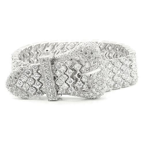 LOS179 - Rhodium 925 Sterling Silver Bracelet with AAA Grade CZ  in Clear Elsy Style Bracelet