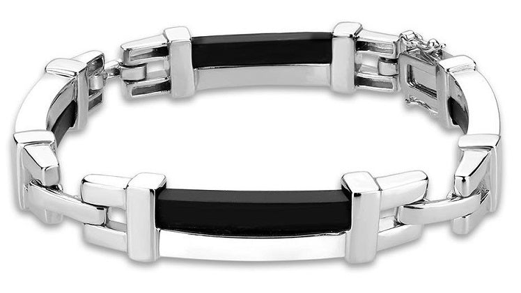 LOS331 - Rhodium Sterling Silver Bracelet with Leather in Jet Elsy Style Bracelet