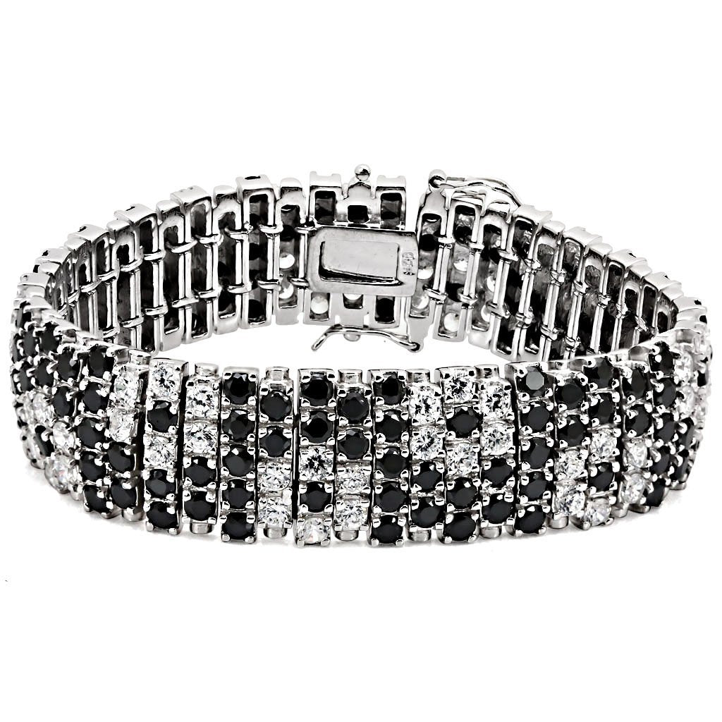 LOS476 - Rhodium 925 Sterling Silver Bracelet with AAA Grade CZ  in Black Diamond Elsy Style Bracelet