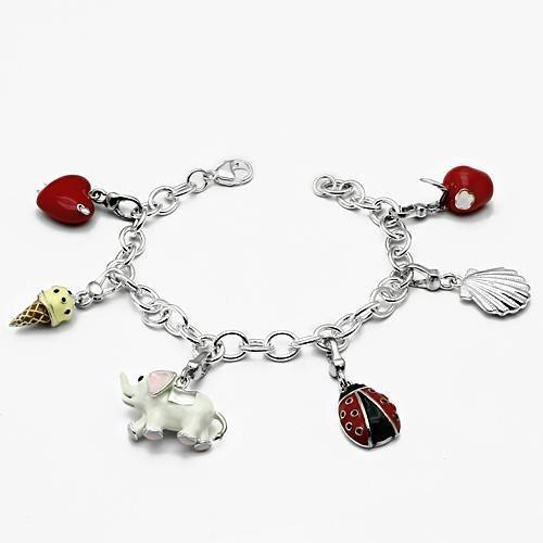 LOS607 - Silver 925 Sterling Silver Bracelet with Epoxy  in Multi Color Elsy Style Bracelet