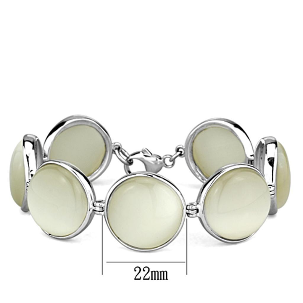 LOS762 - High-Polished 925 Sterling Silver Bracelet with Synthetic Cat Eye in White Elsy Style Bracelet