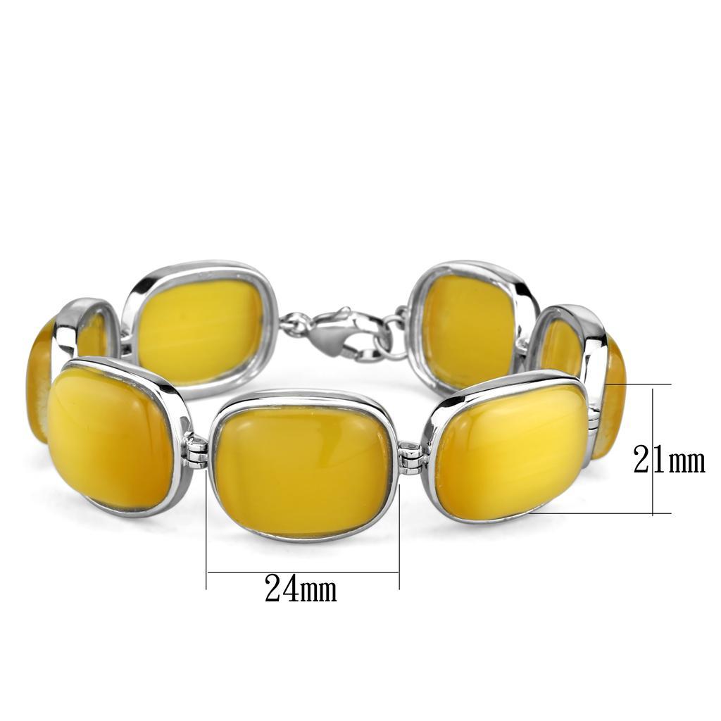 LOS763 - Rhodium 925 Sterling Silver Bracelet with Synthetic Cat Eye in Topaz Elsy Style Bracelet