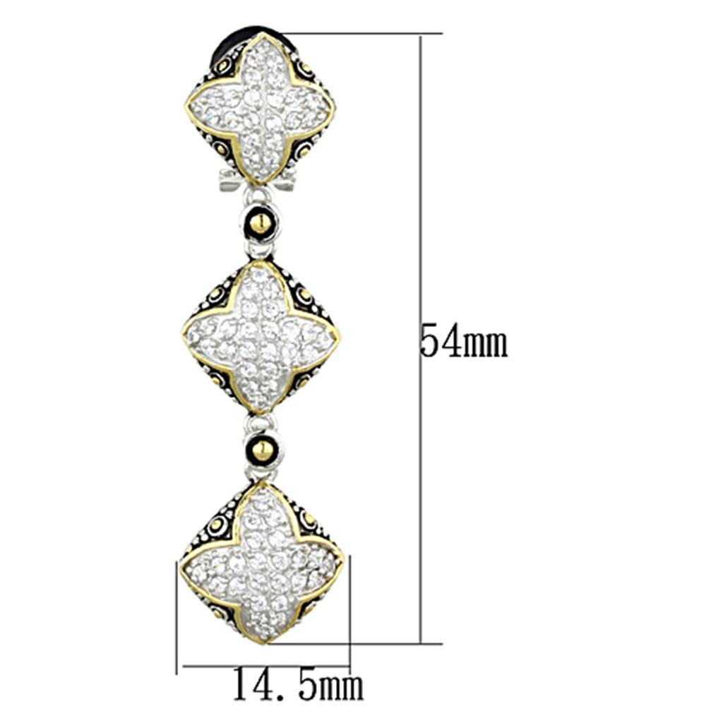 LOS777 - Reverse Two-Tone 925 Sterling Silver Earrings with AAA Grade CZ  in Clear Elsy Style Earrings