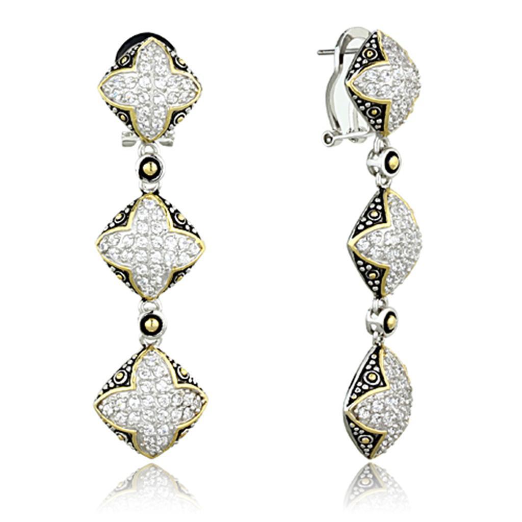 LOS777 - Reverse Two-Tone 925 Sterling Silver Earrings with AAA Grade CZ  in Clear Elsy Style Earrings