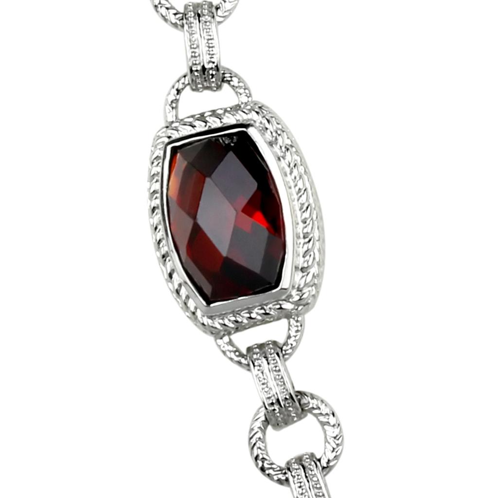 LOS877 - Rhodium 925 Sterling Silver Necklace with AAA Grade CZ  in Garnet Elsy Style Necklace