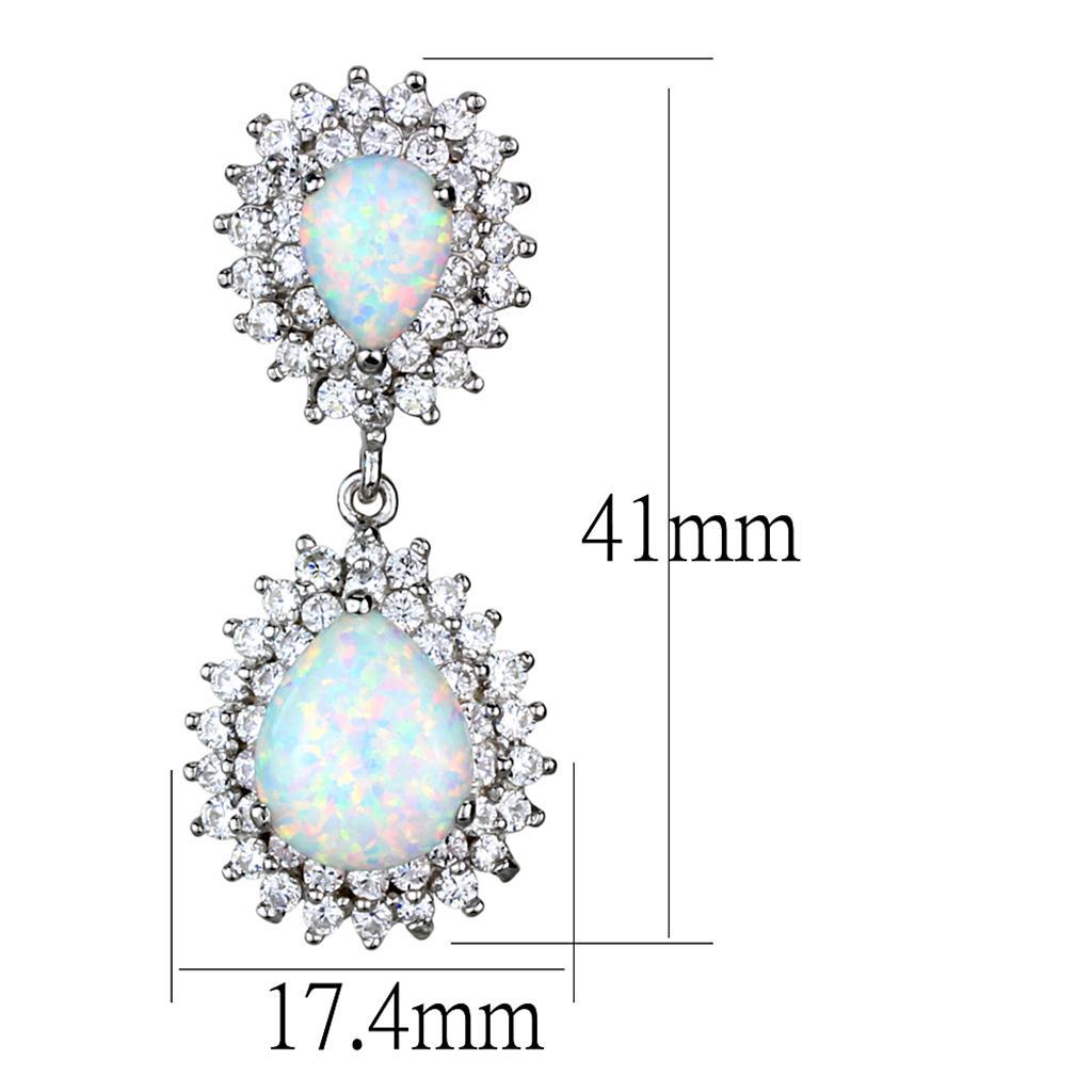 LOS879 - Rhodium 925 Sterling Silver Earrings with Semi-Precious Opal in Aurora Borealis (Rainbow Effect) Elsy Style Earrings