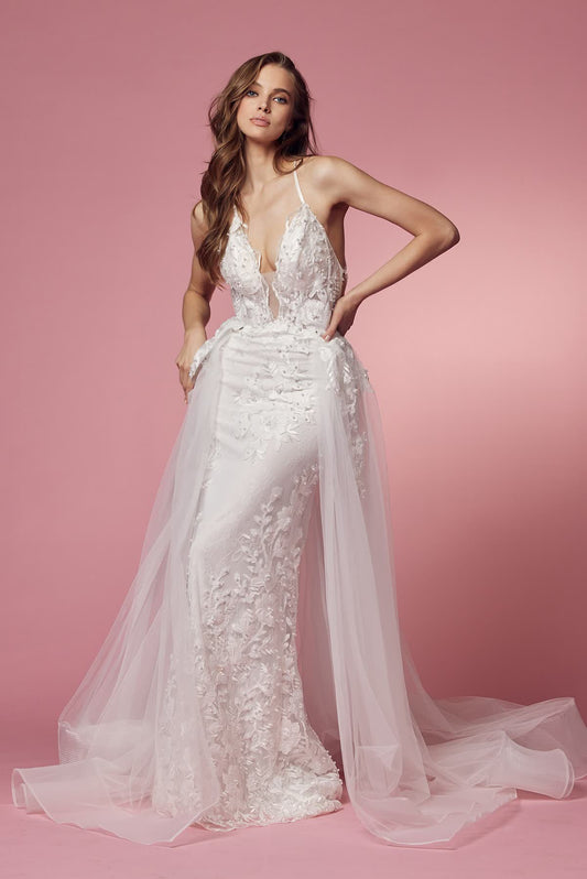 Lace & Beads Embroidered Mermaid Long Wedding Dress NXF485W Elsy Style Wedding Dress