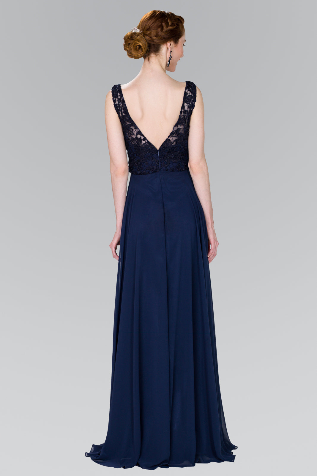 Lace Top Chiffon Long Dress Accented by Jewels on the Waist GLGL2420 Elsy Style PROM