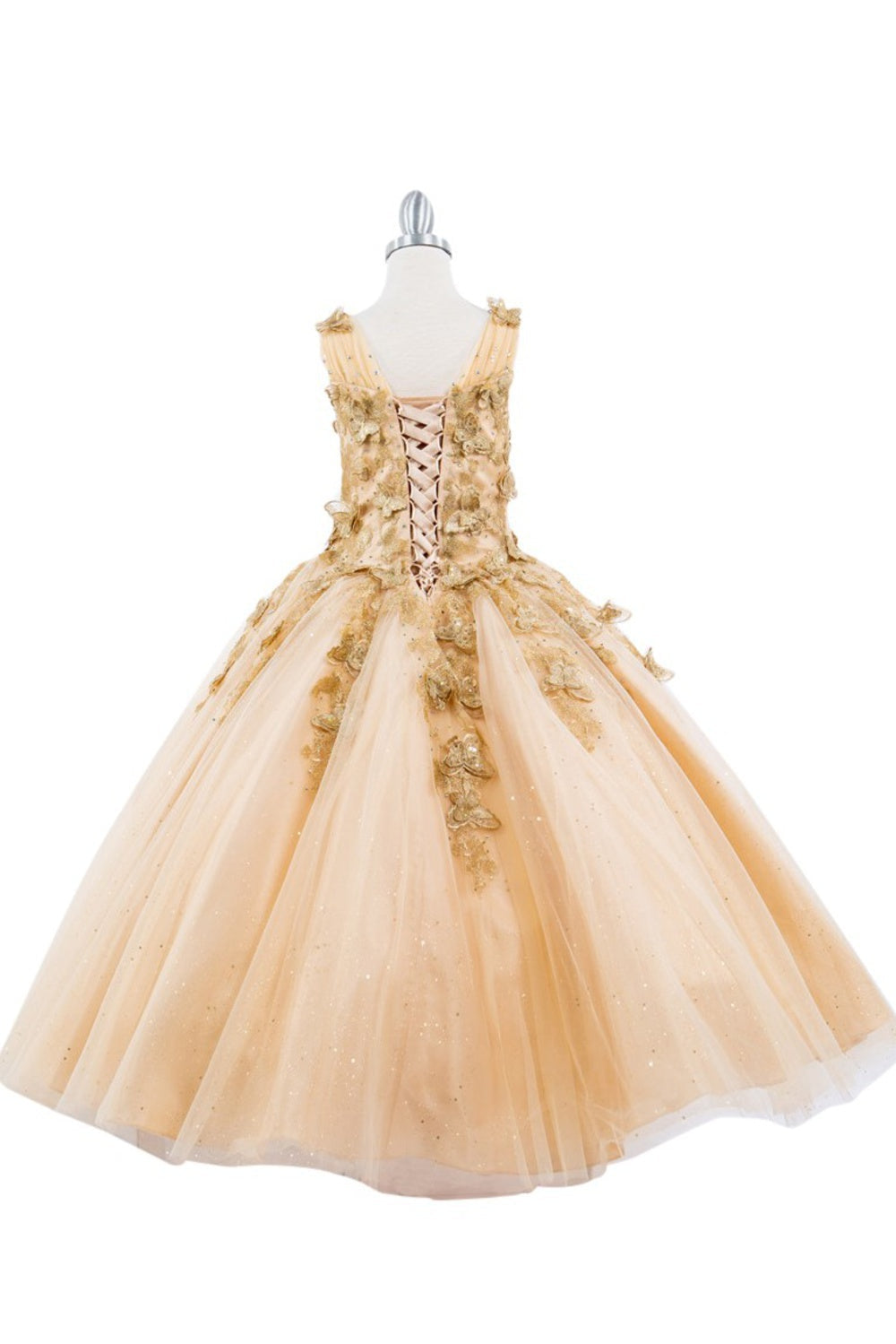 Metallic Embroidered 3D Butterflies Glitter Tulle Long Girl Dress CU8046X Elsy Style Kids Dress