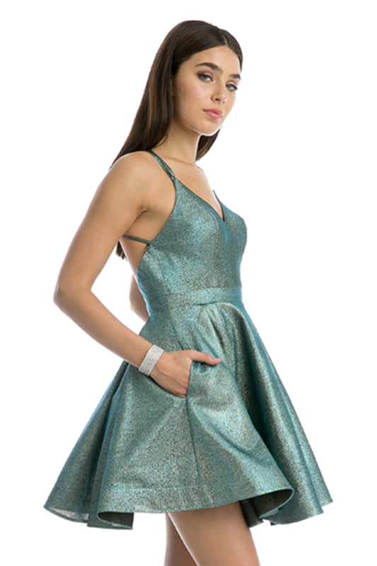 Metallic Fit & Flare Short Cocktail & Homecoming Dress JT841 Elsy Style Cocktail Dress