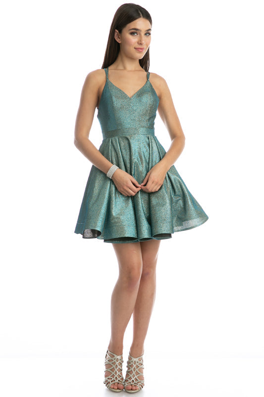 Metallic Fit & Flare Short Cocktail & Homecoming Dress JT841 Elsy Style Cocktail Dress