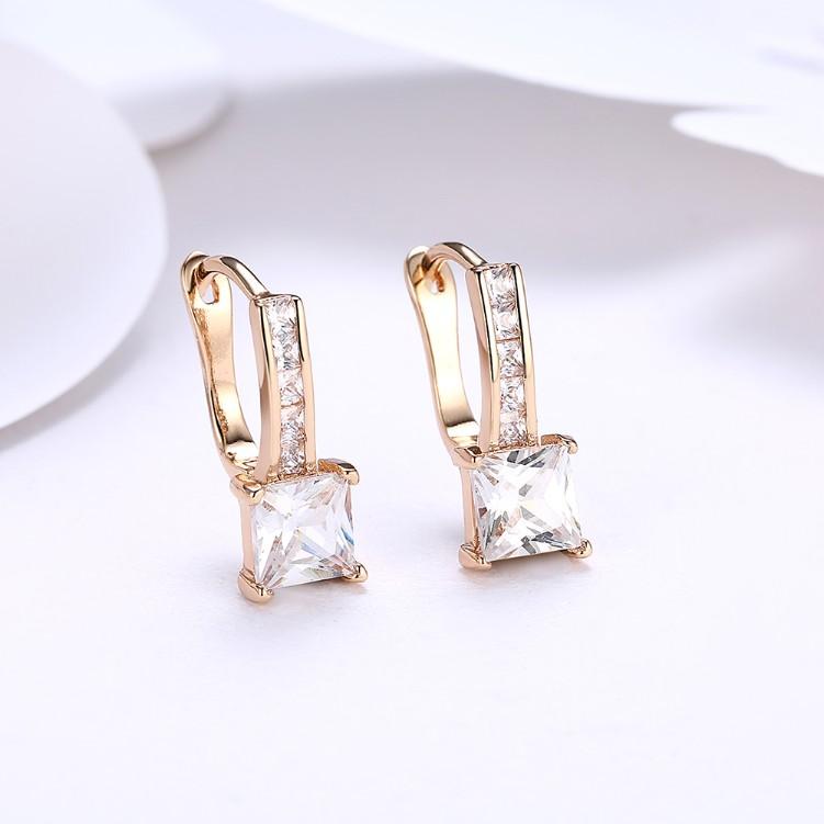 Micro Pav'e Austrian Crystal Princess Cut Leverback Earrings Set in 18K Gold ITALY Design Elsy Style Earring