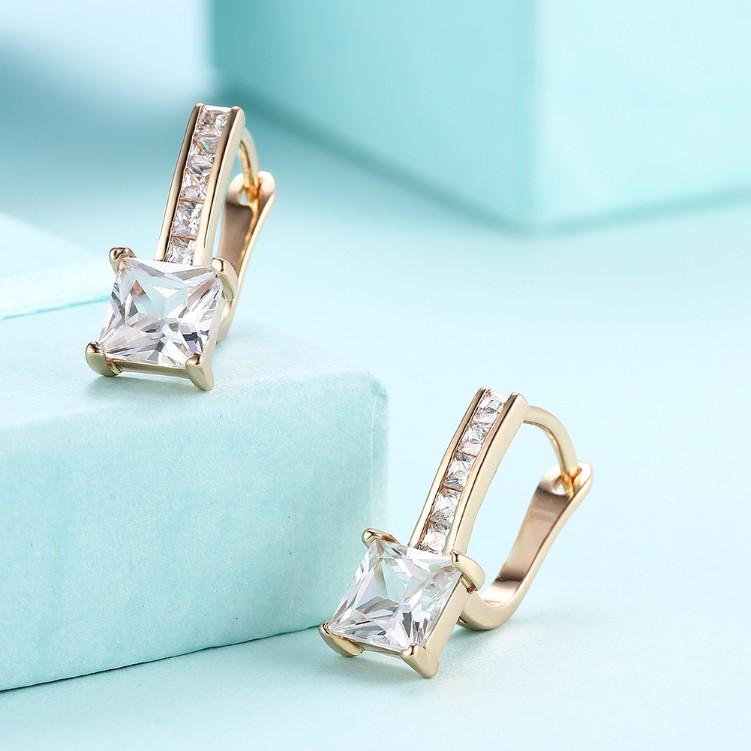 Micro Pav'e Austrian Crystal Princess Cut Leverback Earrings Set in 18K Gold ITALY Design Elsy Style Earring