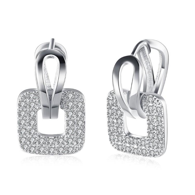 Micro-Pav'e  Crystal Square Shaped Earrings Set in 18K White Gold Elsy Style Earring