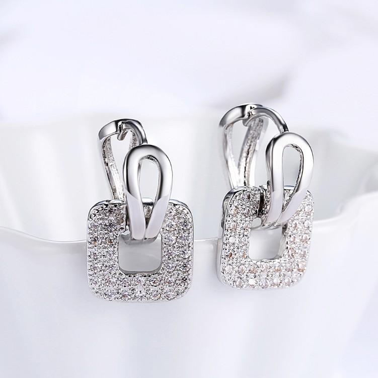 Micro-Pav'e  Crystal Square Shaped Earrings Set in 18K White Gold Elsy Style Earring