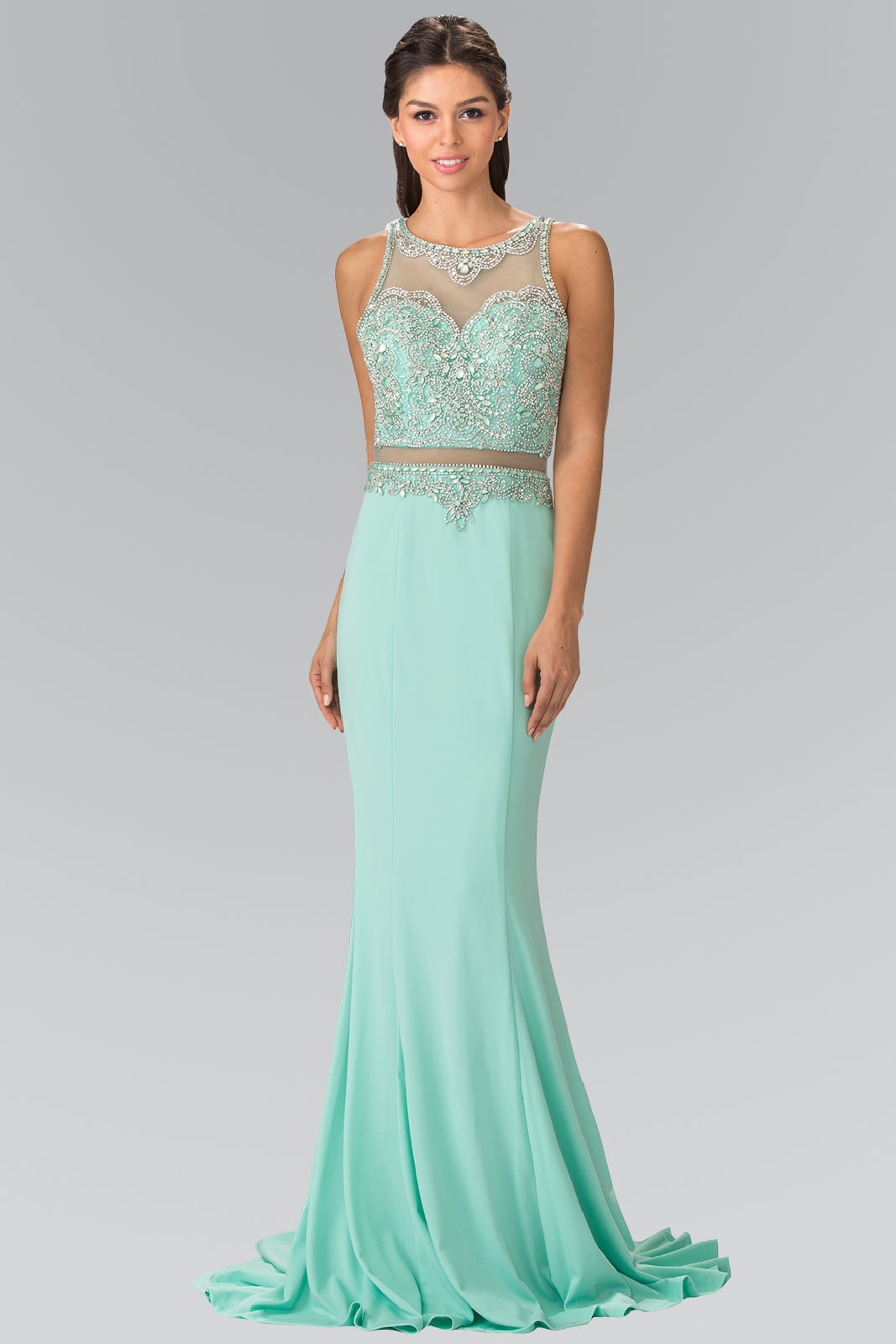 Mock Two-Piece Long Dress with Beaded Top GLGL2342 Elsy Style PROM