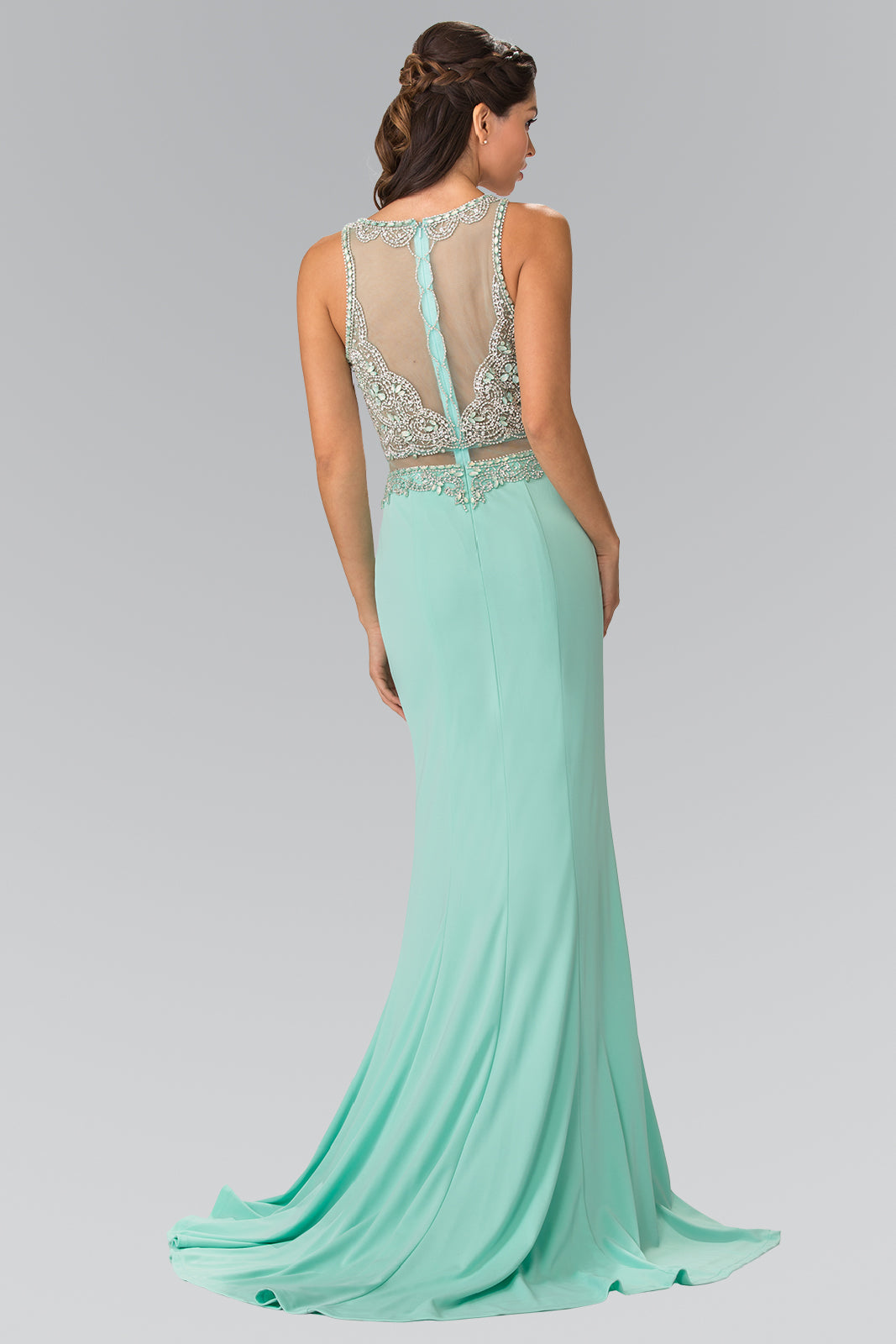 Mock Two-Piece Long Dress with Beaded Top GLGL2342 Elsy Style PROM