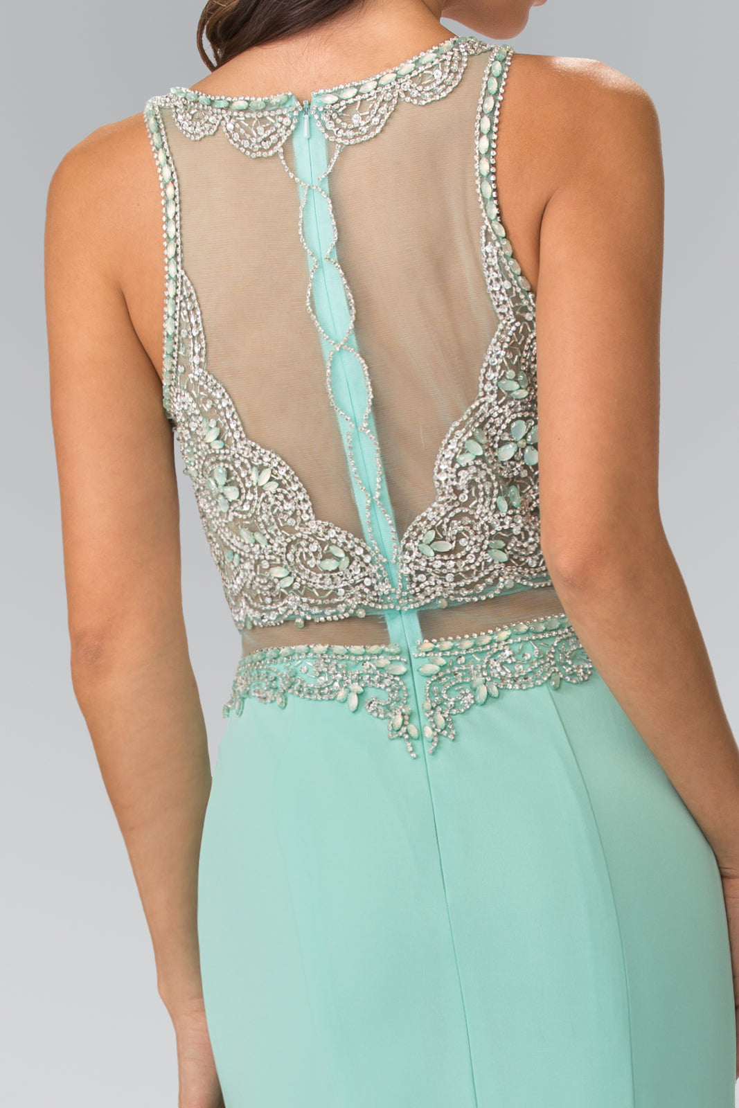 Mock Two-Piece Long Dress with Beaded Top GLGL2342 Elsy Style PROM