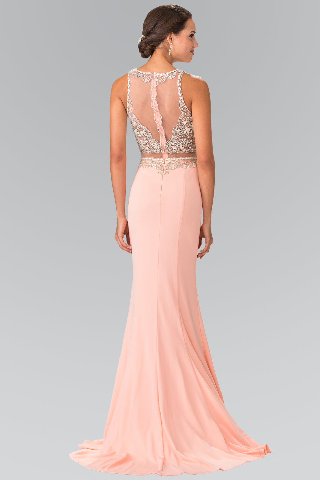 Mock Two-Piece Long Dress with Beaded Top GLGL2342 Elsy Style PROM