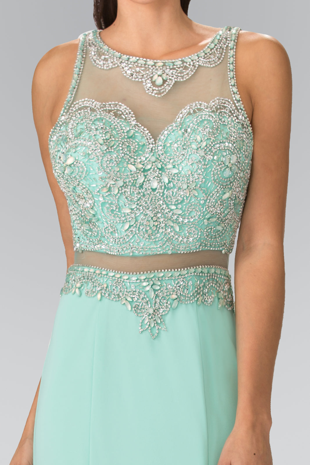 Mock Two-Piece Long Dress with Beaded Top GLGL2342 Elsy Style PROM