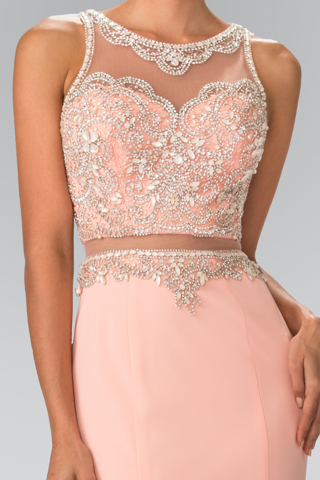 Mock Two-Piece Long Dress with Beaded Top GLGL2342 Elsy Style PROM