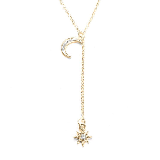 Moon and Star Necklace With Austrian Crystals in 18K Gold Plated ITALY Design Elsy Style Necklace