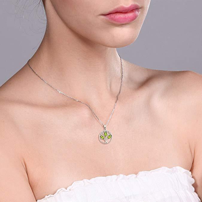 Motherly 2.00 CT Peridot Pear Cut Tree Of Life Necklace in 18K White Gold Plated Elsy Style Necklace